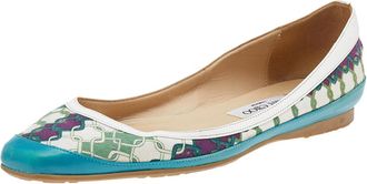 Jimmy Choo London Green Printed Canvas And Leather Flats