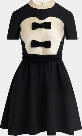 Valentino Garavani Velvet Bow Short-Sleeve Bi-Color Crepe Mini Dress
