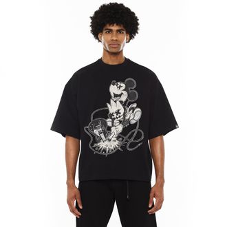 Cult of Individuality Cults Oversized Heavyweight Boxy Short Sleeve Crew Neck Tee No Music No Life in Black