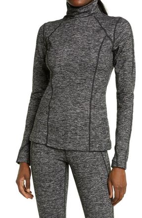 Zella Cozy Space Dye Tech Turtleneck Training Top in Black Melange at Nordstrom, Size Medium