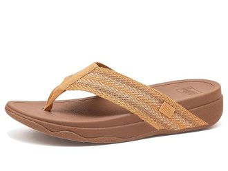 FitFlop Surfa Stripe-Webbing Toe-Post Sandals Womens Wedge Shoes Turmeric/Classic Tan Mix : 11 M (B), Synthetic