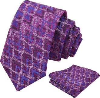 Alizeal Mens 8cm Irregular Patterned Necktie Novelty Party Wedding Business Tie and Hanky Set, Purple+Blue