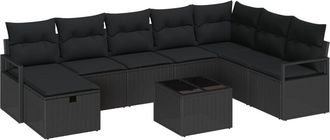 vidaXL Conjunto De Sof&aacute; De Jard&iacute;n 8 Pcs Negro Polirat&aacute;n Vidaxl