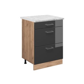 Vicco Mueble Bajo De Cocina R-line, Antracita Alto Brillo, 60 Cm Et M&aacute;rmol
