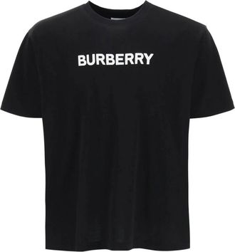 Burberry Tops, Heren, Zwart, XS, Katoen, Logo Katoenen T-shirt