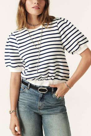 BA&SH Tamar Striped Cropped Sweatshirt In Cream/navy
