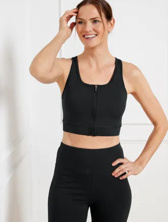 Talbots Zip Front Sports Bra - Black - Large Talbots