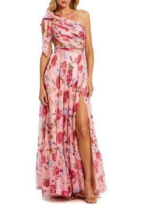 Mac Duggal Womens One Shoulder Floral Maxi Gown with Side Cutout in Blush Multi at Nordstrom, Size 10
