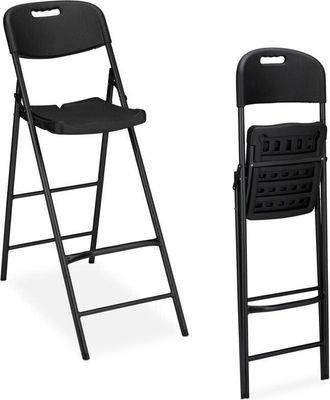 Relaxdays Sgabello Alto Pieghevole, Set da 2, 118 cm, Sedia con Schienale e Poggiapiedi, in Plastica e Acciaio, Nero - Relaxdays