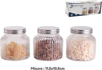 Trade Shop Trade Shop - Juego 3 Tarros De Cristal Tris Tapa De Aluminio Recipientes Para Galletas 11.5x10.5cm