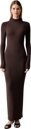 La Mania Fallon Gebreide Maxi Jurk - Dames - Kleedjes - Bruin - S - Kleedjes