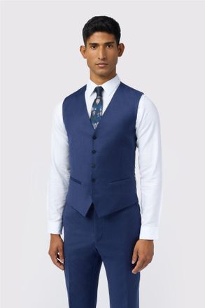 Ted Baker Mens Single Breasted Five Button V-neck Slim Fit Suit Waistcoat - Blue Wool - Size 46 (Chest)