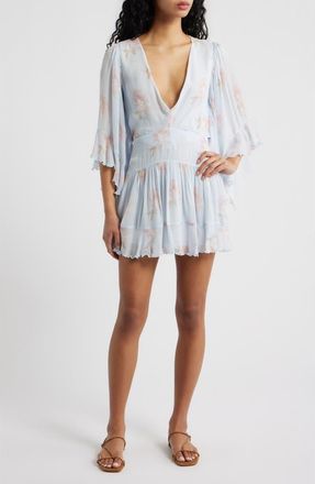 LoveShackFancy Auralie Floral Long Sleeve Minidress in Blue Roan at Nordstrom, Size 12