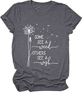 Generic Spread Kindness T-shirt d&eacute;t&eacute; pour femme avec motif pissenlit d&eacute;contract&eacute; et amusant, lettres imprim&eacute;es mignons, hauts grande taille, t-shirts amples, 