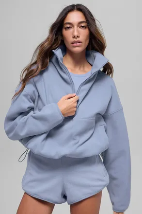 Alo | Polar Fleece Retreat Cover Up Sweatshirt in Winter Frost Blue, Size: Medium