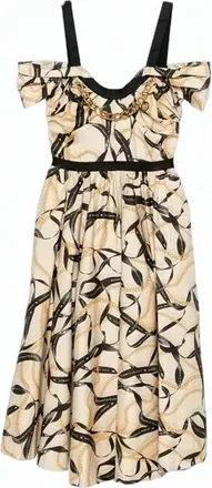 Elisabetta Franchi Ribbon Print Off Shoulder Dress