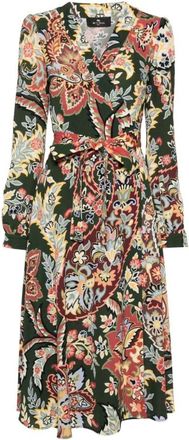 Etro Bloemen Paisley Print Midi Jurk - Dames - Casual kleedjes - Groen - L - Kleedjes