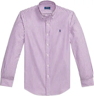 Polo Ralph Lauren Overhemden, Heren, Paars, S, Katoen, Gestreepte poplin overhemd