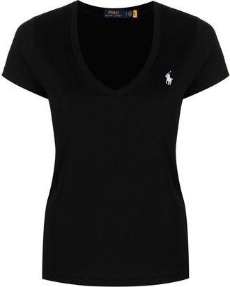 Polo Ralph Lauren Polo Pony V-neck T-shirt - women - Cotton - L - Black