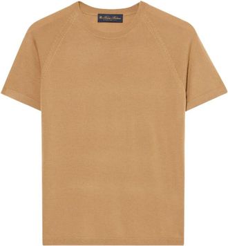 Brooks Brothers Kortmouw Merino Wollen Ronde Hals - Dames - T-shirts - Bruin - L - Wol - Tops