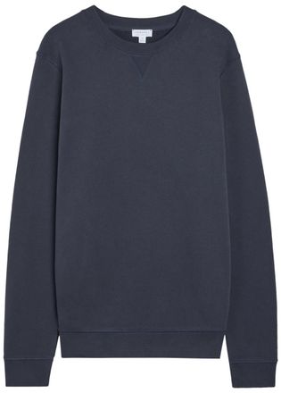 Sunspel Crew-neck Cotton Sweatshirt - Navy - XL