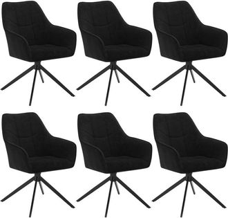 Woltu Woltu - Juego De 6 Sillas De Comedor Con Patas De Metal. Respaldo Y Asiento Giratorio. En Chenilla Y Pana Negra