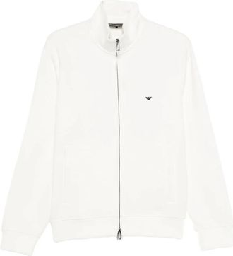 Emporio Armani Logo katoenen sweatshirt - Heren - Vesten met rits - Wit - L - Katoen - Hoodies & sweatvesten
