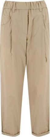 Brunello Cucinelli Juwelen Geborduurde Katoenen Poplin Trackbroek - Dames - Straight fit broeken - Beige - XS - Katoen - Broeken