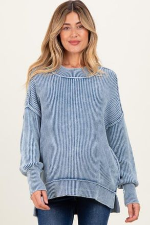 Pinkblush Washed Side Slit Oversized Sweater in Blue at Nordstrom, Size Small