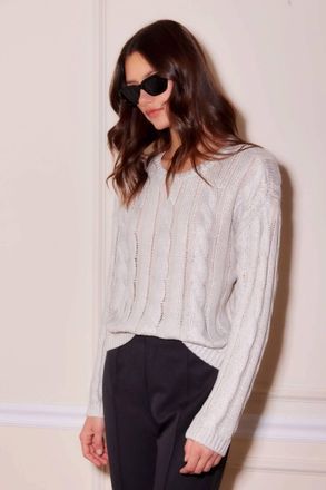 Fifteen Twenty Levie Cable Sweater In Metallic Silver