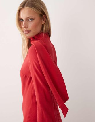 Asos Vestito lungo accollato rosso con dettaglio foulard