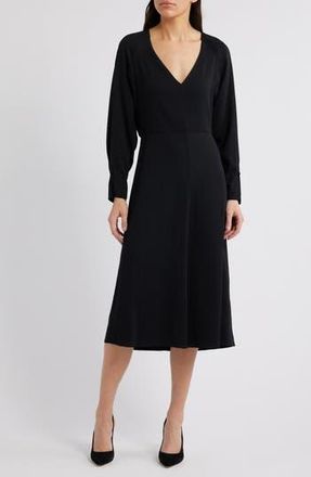 BOSS Diesha Long Sleeve Midi A-Line Dress in Black at Nordstrom Rack, Size 8