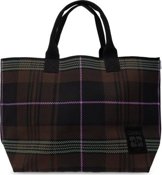 Ganni Tote Bag con patch logo - - Bags - Donna - Marrone - ONE SIZE