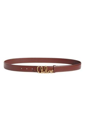 Chlo&eacute; Iconic Leather Belt in Crafty Brown at Nordstrom, Size Medium