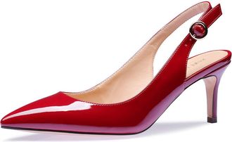 Castamere Womens Slingback Sandals Kitten Heels Ankle Strap Pointed Toe Court Shoes 2.6 in Heels Red Burgundy Patent Pumps UK 8.5