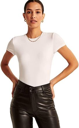 Abercrombie & Fitch Cotton Seamless T-Shirts Bodysuit Womens Jumpsuit & Rompers One Piece White : XL, Cotton/Elastane