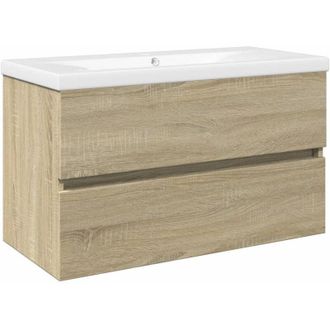 vidaXL Set De Mueble De Ba&ntilde;o 2 Piezas Cer&aacute;mica Y Madera De Ingenier&iacute;a Vidaxl