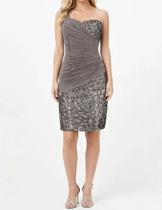 Sue Wong Womens One Shoulder Embroidered Floral Dress In Charcoal