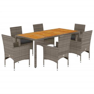 vidaXL Set Pranzo Da Giardino 7pz Con Cuscini Polyrattan Acacia Grigio Vidaxl
