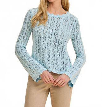 FDJ Long Sleeve Garment Dye Sweater Top In Pacific Blue