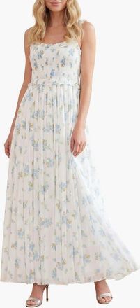 Needle & Thread Magnolia Ditsy Chiffon Cami Ankle Gown in White/aqua at Nordstrom, Size 10