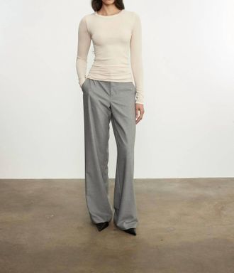 Enza Costa Silk Rib Long Sleeves Crewneck Top In Fawn