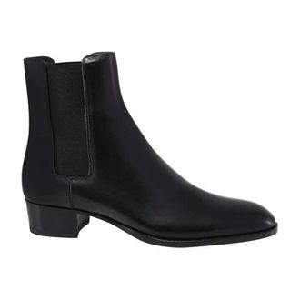 Saint Laurent Leather Boots with Elastic Insert - male - Saint Laurent - Chelsea Boots - Black - 11 UK - Shoes