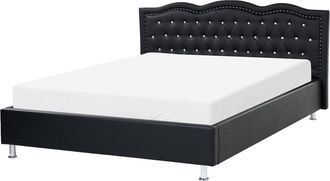 Beliani Beliani - Cama Con Somier De Piel Sint&eacute;tica Negro Plateado 160 X 200 Cm Cabecero Botones Metz