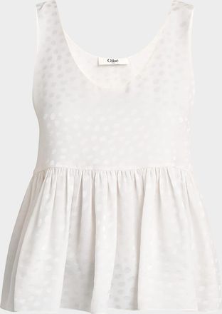 Chloé Dot Silk Jacquard Sleeveless Peplum Blouse
