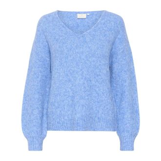Kaffe Blue V-Neck Pullover Jumper - female - Kaffe - V-neck Knitwear - Blue - 2XL - Knitwear