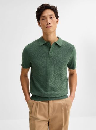 Le 31 Mens Basket-weave-knit textured Polo Shirt