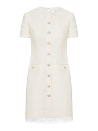 Self Portrait CREAM-COLOURED MINI DRESS WITH BOUCLE LACE COVERINGS - Self-portrait - Woman
