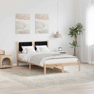 vidaXL Bed Frame with Headboard Black 120 x 200 cm Solid Pine Wood vidaXL