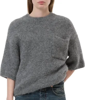 Closed Short-Sleeve Alpaca-Mix Knit Sweater In Dark Grey Melange